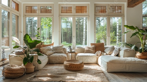 Well-Furnished Living Room With Abundant Windows