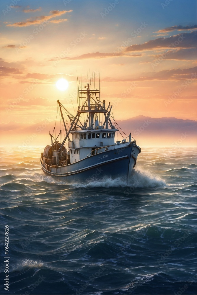 Fototapeta premium Salmon Sea Adventure. Professional Fishing Expedition