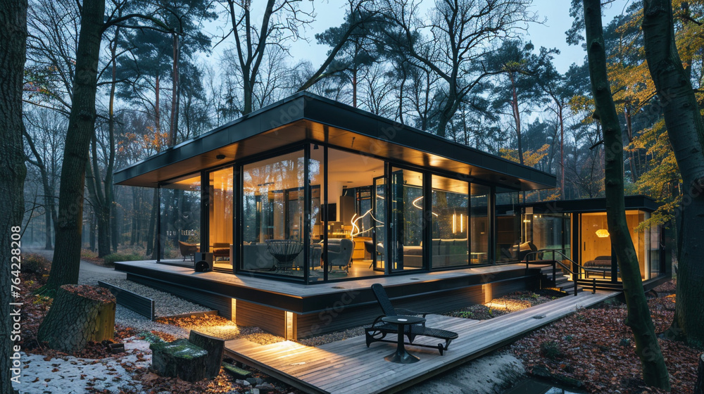 Sleek forest villa for luxury glamping, with contemporary glass cottage illuminating the night. --ar 16:9 --v 6.0 - Image #3 @Zubi Sleek forest villa for luxury glamping, with contemporary glass cottage illuminating the night. --ar 16:9 --v 6.0 - Image #3 @Zubi