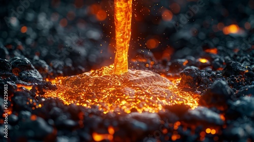 Cascading Layers of Molten Lava Flowing Down a Volcanic Slope