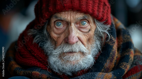 Old Man in Red Hat and Scarf