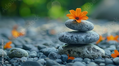 Stack of Rocks With Flower on Top