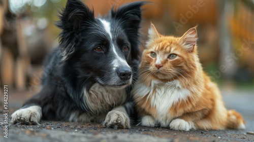 Dog and Cat Laying on Ground