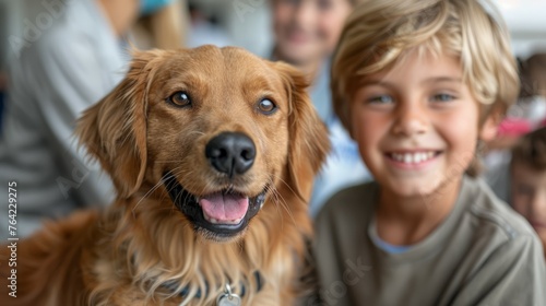 Boy and Dog Smiling Together