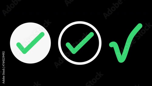 Check marks sign set, animated 4k motion graphic video. Hand drawn approved symbols bundle, transparent background. Alpha channel web animations. (ID: 764229492)