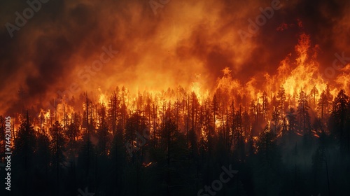 Intense Forest Wildfire at Night