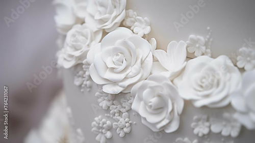 White Cake with Elegant Floral Decorations 