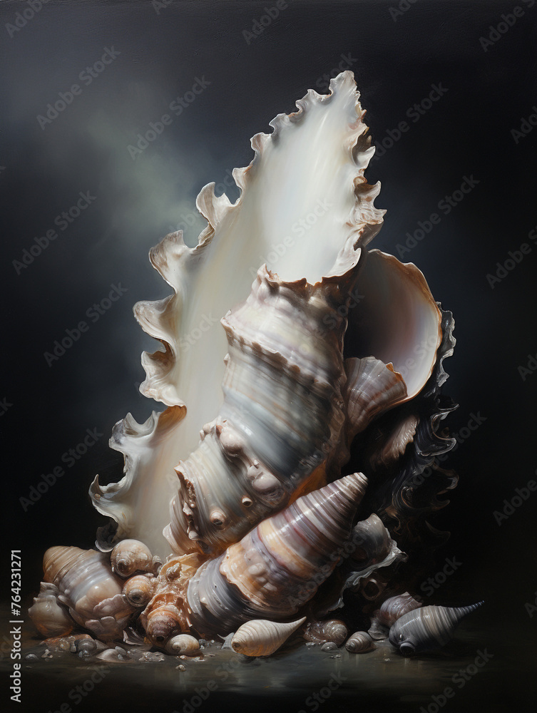 Seashell, Tones of Black сreated with Generative Ai Seashell, Tones of Black сreated with Generative Ai