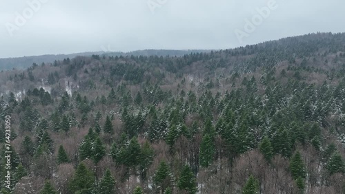 Aerial natural landscape of mountains in winter