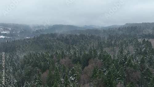 Aerial natural landscape of mountains in winter