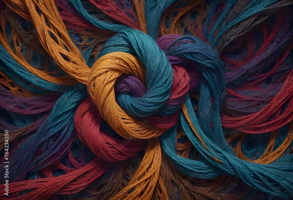 Colorful Yarns Intertwined in an Abstract Texture Fabric, Generative AI
