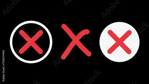 Cross marks sign set, animated 4k motion graphic video. Hand drawn cancelled icons bundle, transparent background. Alpha channel web animations. (ID: 764234443)