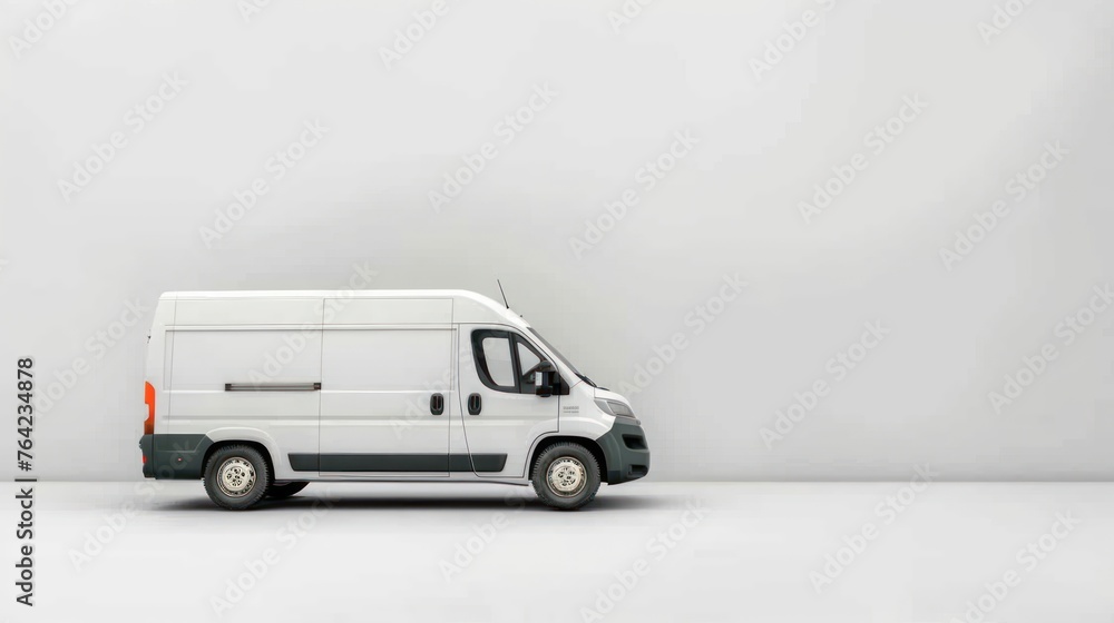 Side view of industrial white van car cargo on a white background. AI generated image