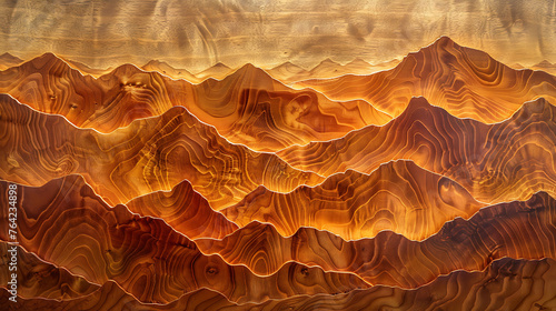 Fototapeta Naklejka Na Ścianę i Meble -  Layered wood art depicting mountain landscape. Decorative wooden wall panel. Design for interior decoration and print