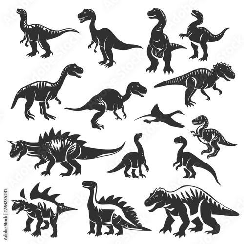 Set of dinosaur silhouettes. Vector illustration isolated on white background.