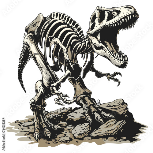 Tyrannosaurus rex skeleton  hand drawn vector illustration.