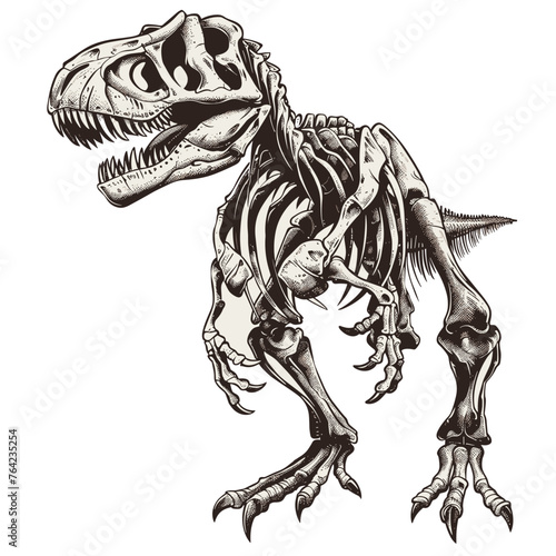 Tyrannosaurus rex skeleton. T-shirt graphics. © viklyaha