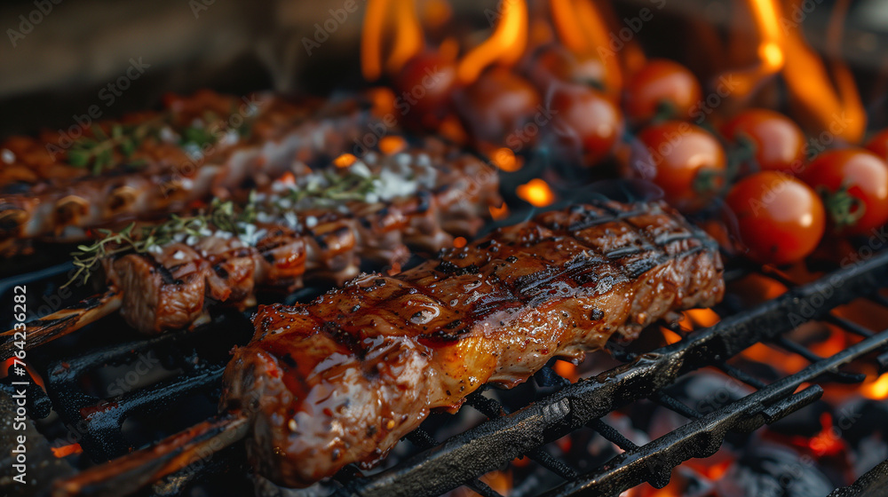 Barbecue. A gastronomic tradition that brings together fire succulent meat Barbecue. A gastronomic tradition that brings together fire succulent meat