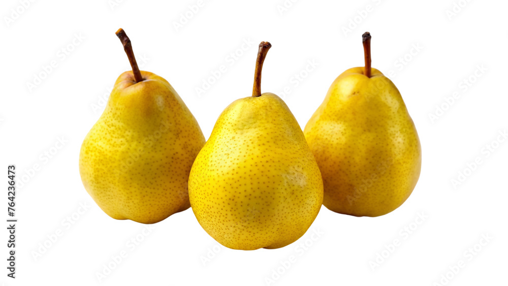 Three fresh yellow pears. isolated on transparent background.