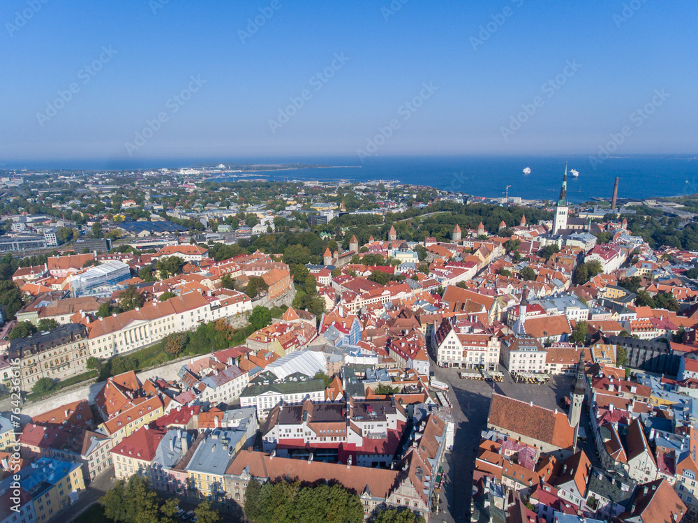 Tallinn City Cityscape. Estonia. Drone Point of View