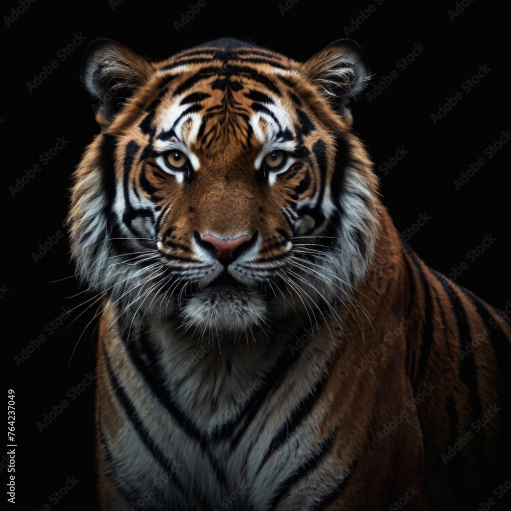 Fototapeta premium Lindo tigre em fundo preto. iluminação dramática.