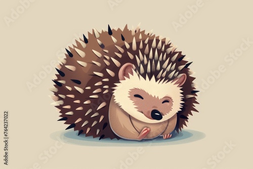 A hedgehog is tightly curled up into a ball  showing its spiky exterior. The adorable creature is protecting itself in a defensive posture