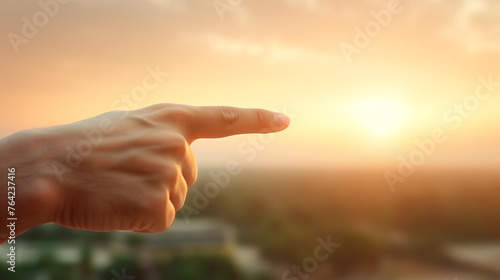 a hand with a finger pointing, very close up- shot, in a style of advertisment сreated with Generative Ai