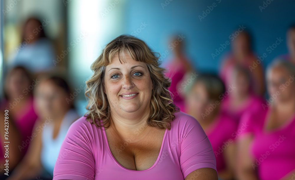 Woman Smiling in Group Exercise Class Woman Smiling in Group Exercise Class