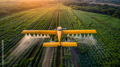 Aerial application over green fields, showcasing the precision of agricultural aviation photo