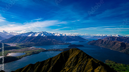 landscape with lake and mountains. Roys Peak. New Zealand