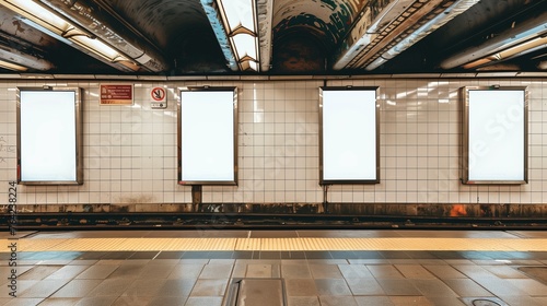 5 vertical empty advertising banners for mock-up in subway