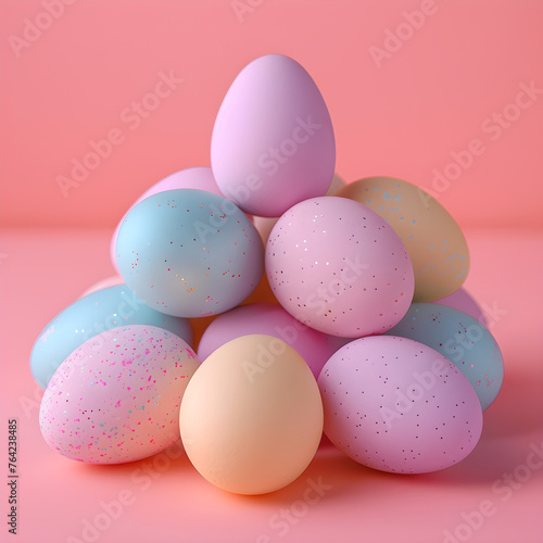 A colorful pastel pile of Easter eggs, perfect for holiday backgrounds and spring celebrations.