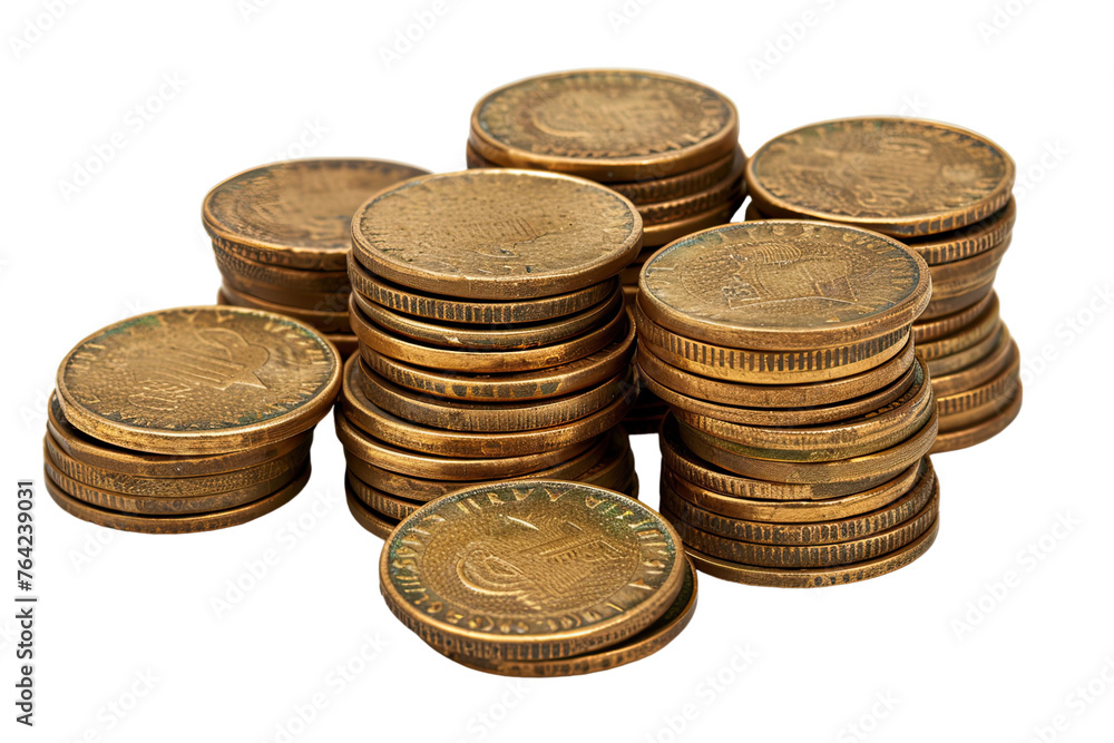  Stacked coins. Isolated on a pure white background