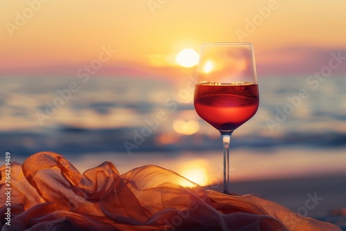 Glass of Wine on Beach photo