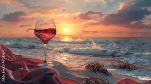 Glass of Wine on Sandy Beach