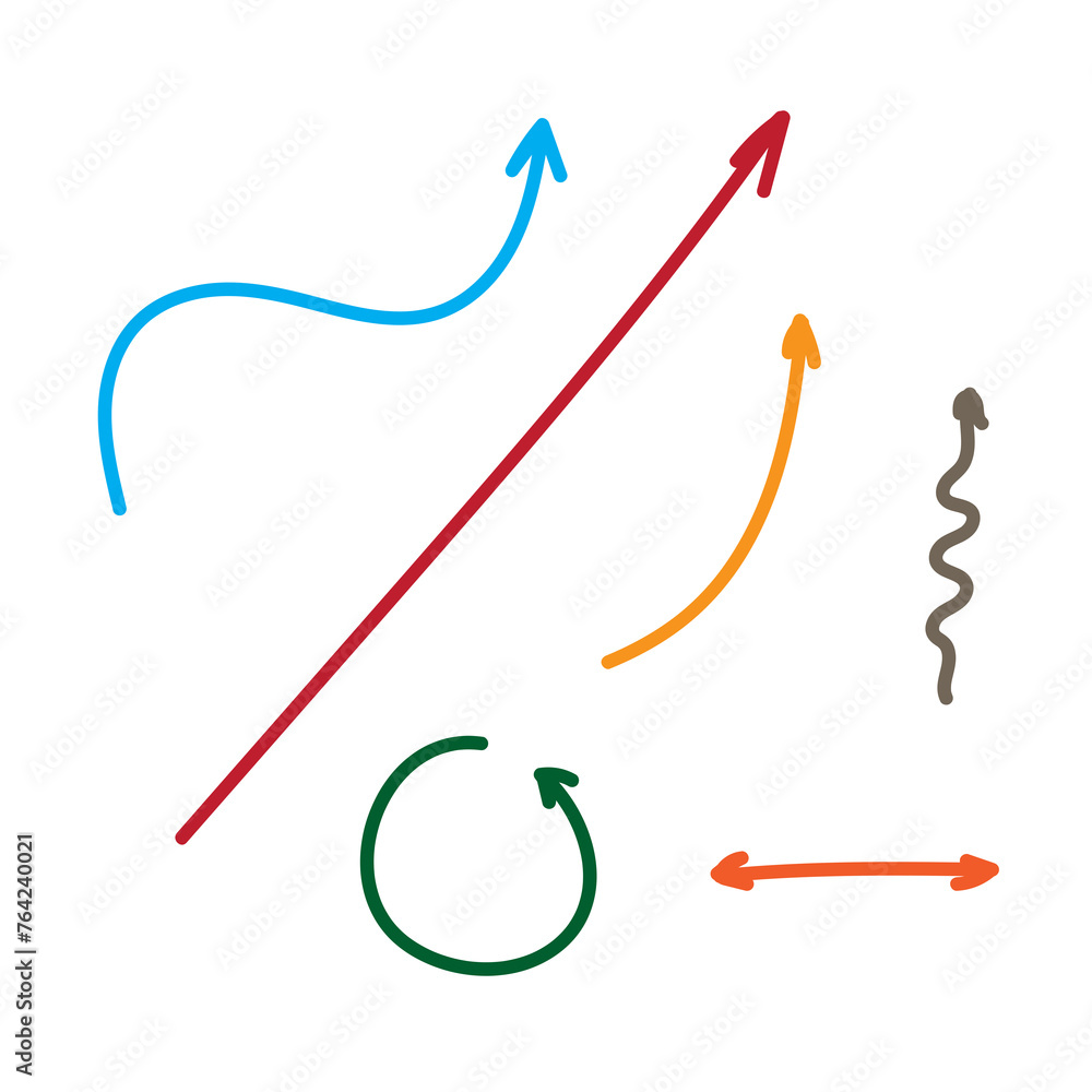 Colorful hand drawn arrow set collection, Set simple arrows for direction isolated on white background Colorful hand drawn arrow set collection, Set simple arrows for direction isolated on white background