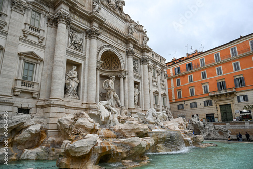 Detail of the Trevi Fountain or “Fontana di Trevi”. It the largest Baroque fountain in Rome, Italy, and one of the most famous fountains in the world. UNESCO World Heritage Site