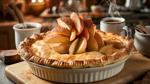 Apple fruit pie on a wooden table bakery food concept (ID: 764240877)