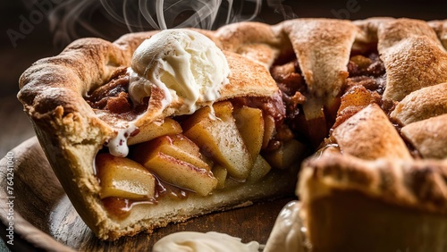 Baked apple pie with ice cream concept food dessert (ID: 764241040)