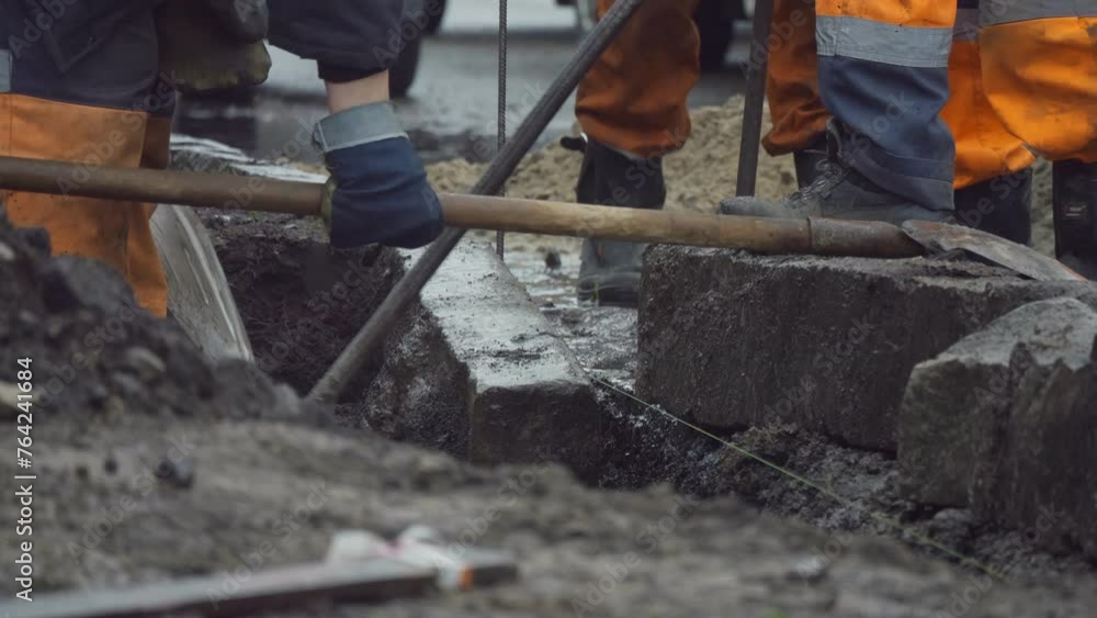Constructions working road rain repair asphalt transportation street Constructions working road rain repair asphalt transportation street