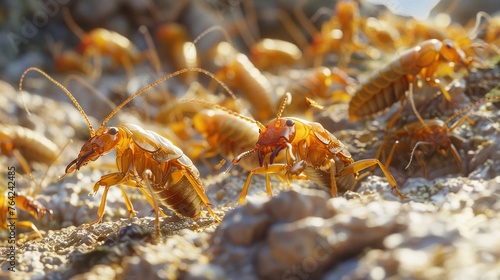 A colony of BulletHeaded Termites aggressively defending their mound against a predator, showcasing their powerful bites