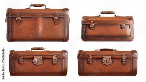 Elegant Brown Leather Briefcases in Various Angles for Professional Use