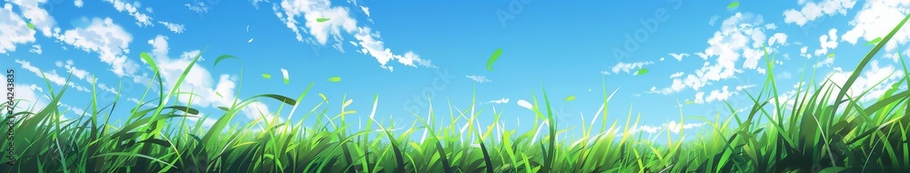 Grassy Field With Blue Sky and Clouds Grassy Field With Blue Sky and Clouds