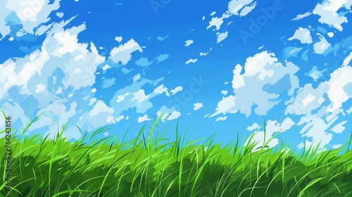 Grassy Field With Blue Sky and Clouds