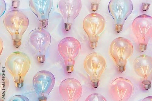 A row of colorful light bulbs are arranged in a pattern. The bulbs are of different colors and sizes, creating a vibrant and eye-catching display. Scene is cheerful and lively