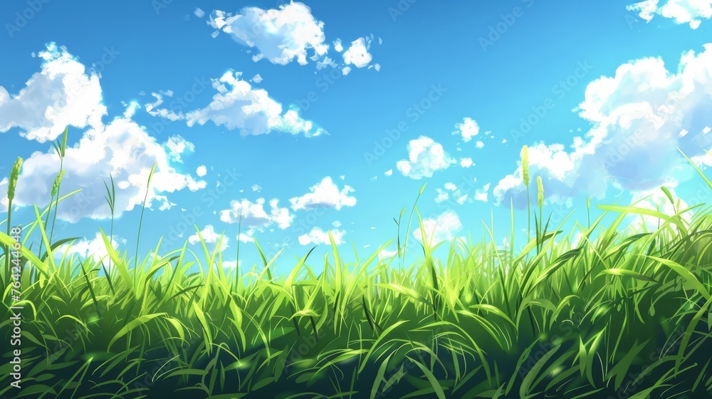 Fototapeta premium Green Field With Cloudy Sky