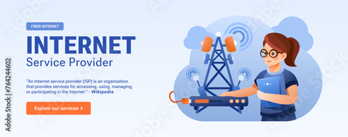 Internet Service Provider Ad Banner - Network Infrastructure and Global Internet Connection, Girl, Woman