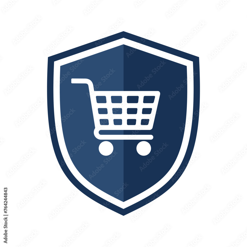 Shield icon with shopping cart, illustration Shield icon with shopping cart, illustration