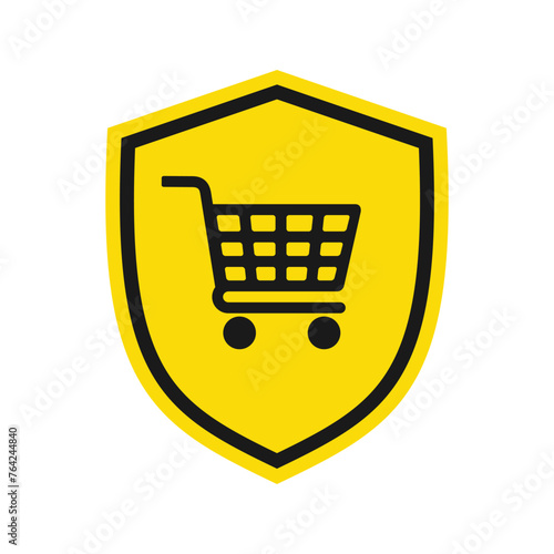 Shield icon with shopping cart, illustration