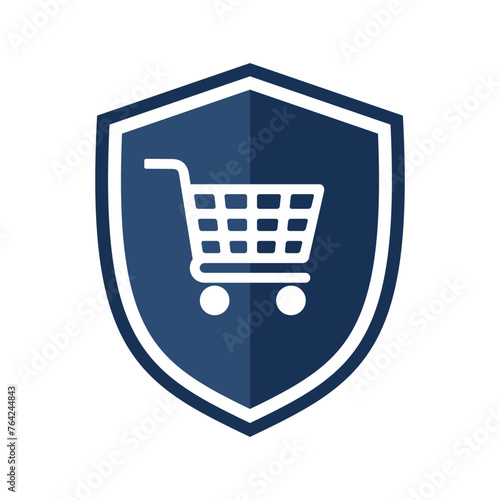 Shield icon with shopping cart, illustration